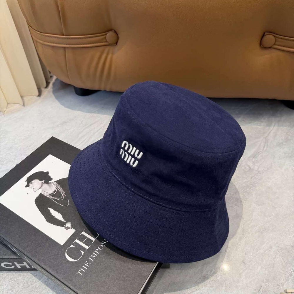 Miu Miu Navy Blue Bucket Hat with Drawstring - Casual Luxury Streetwear - Picture 3 of 7